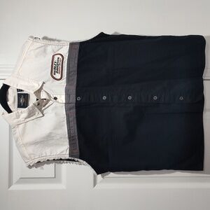 Harley-Davidson Cream and Black Sleeveless Button Up Shirt In Size Large